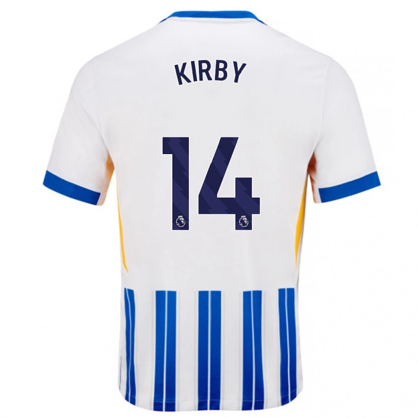 Danxen Enfant Maillot Fran Kirby #14 Blanc Bleu À Rayures Fines Tenues Domicile 2024/25 T-Shirt