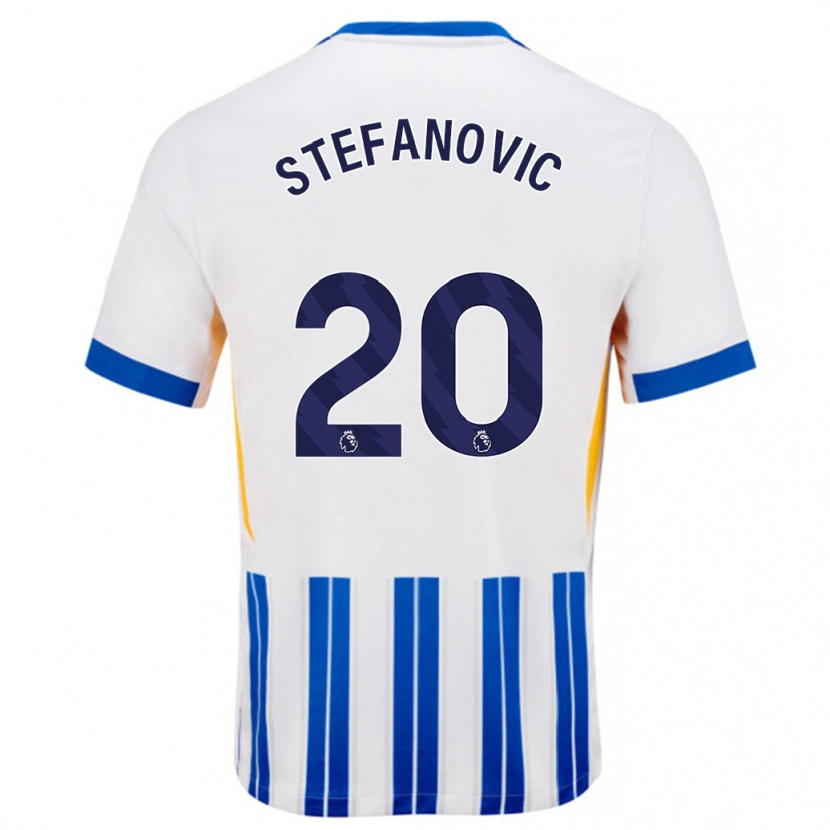 Danxen Enfant Maillot Dejana Stefanović #20 Blanc Bleu À Rayures Fines Tenues Domicile 2024/25 T-Shirt