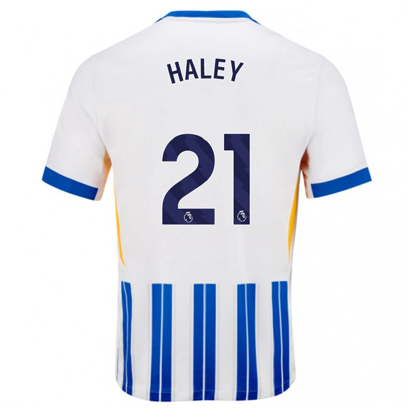 Danxen Enfant Maillot Madison Haley #21 Blanc Bleu À Rayures Fines Tenues Domicile 2024/25 T-Shirt