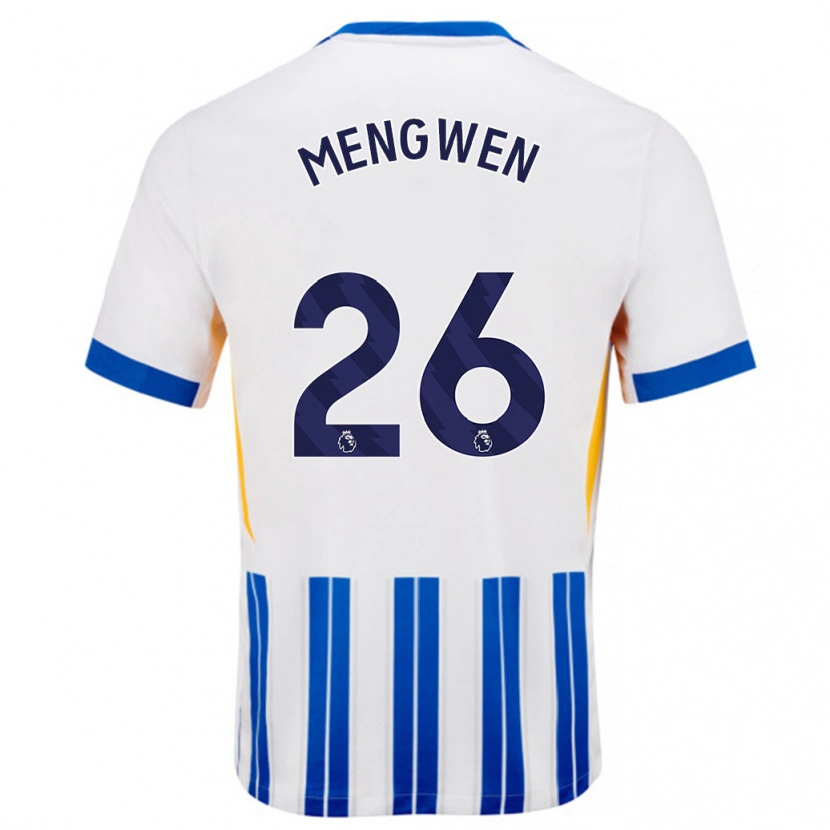 Danxen Enfant Maillot Li Mengwen #26 Blanc Bleu À Rayures Fines Tenues Domicile 2024/25 T-Shirt