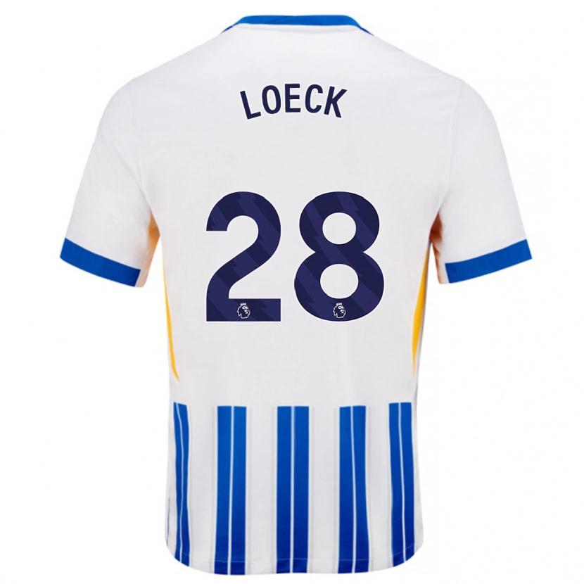 Danxen Enfant Maillot Melina Loeck #28 Blanc Bleu À Rayures Fines Tenues Domicile 2024/25 T-Shirt