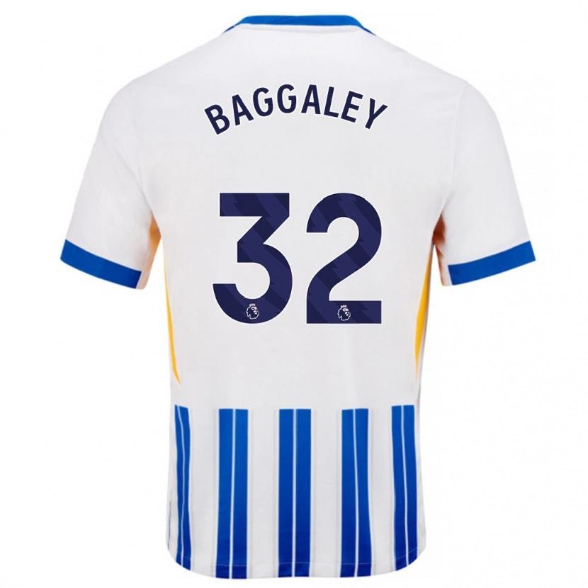 Danxen Enfant Maillot Sophie Baggaley #32 Blanc Bleu À Rayures Fines Tenues Domicile 2024/25 T-Shirt