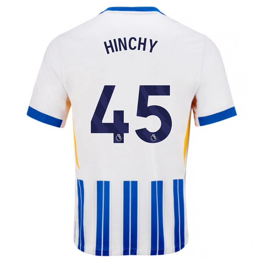 Danxen Enfant Maillot Jack Hinchy #45 Blanc Bleu À Rayures Fines Tenues Domicile 2024/25 T-Shirt