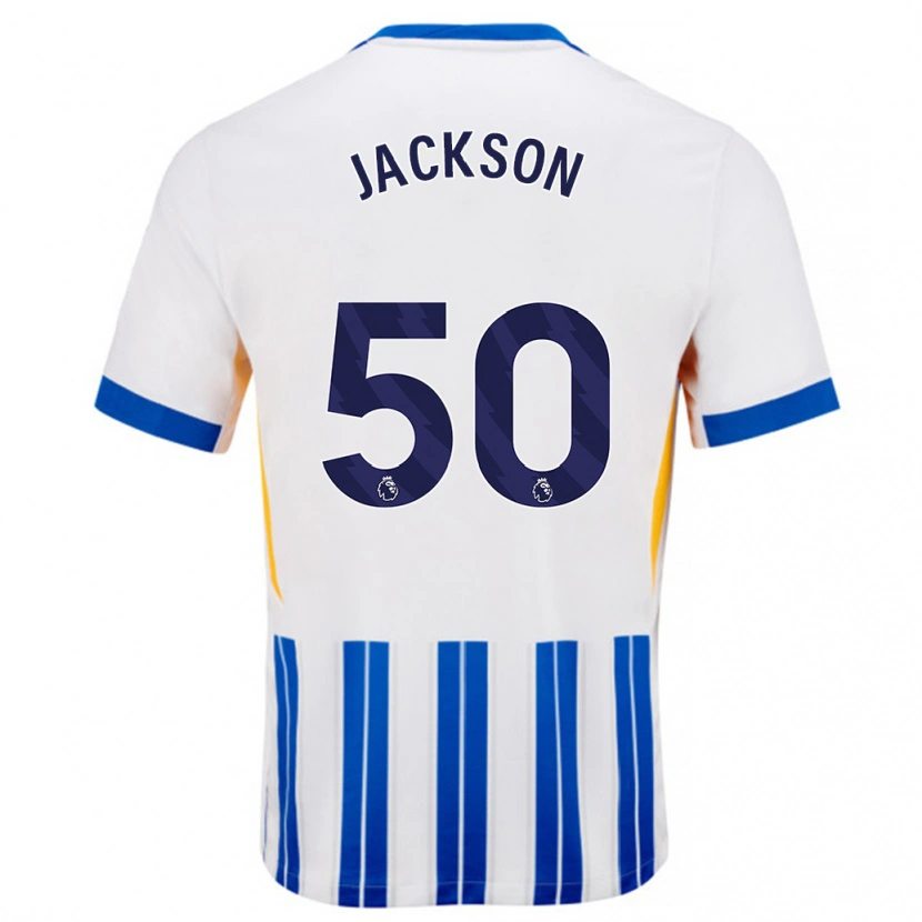 Danxen Enfant Maillot Ben Jackson #50 Blanc Bleu À Rayures Fines Tenues Domicile 2024/25 T-Shirt