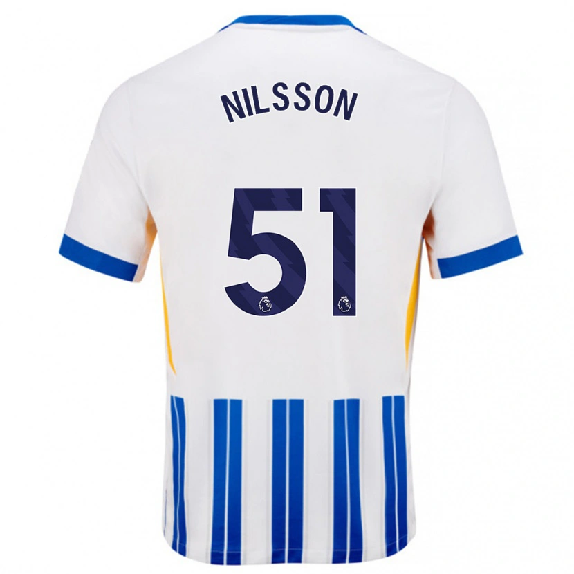 Danxen Enfant Maillot Casper Nilsson #51 Blanc Bleu À Rayures Fines Tenues Domicile 2024/25 T-Shirt