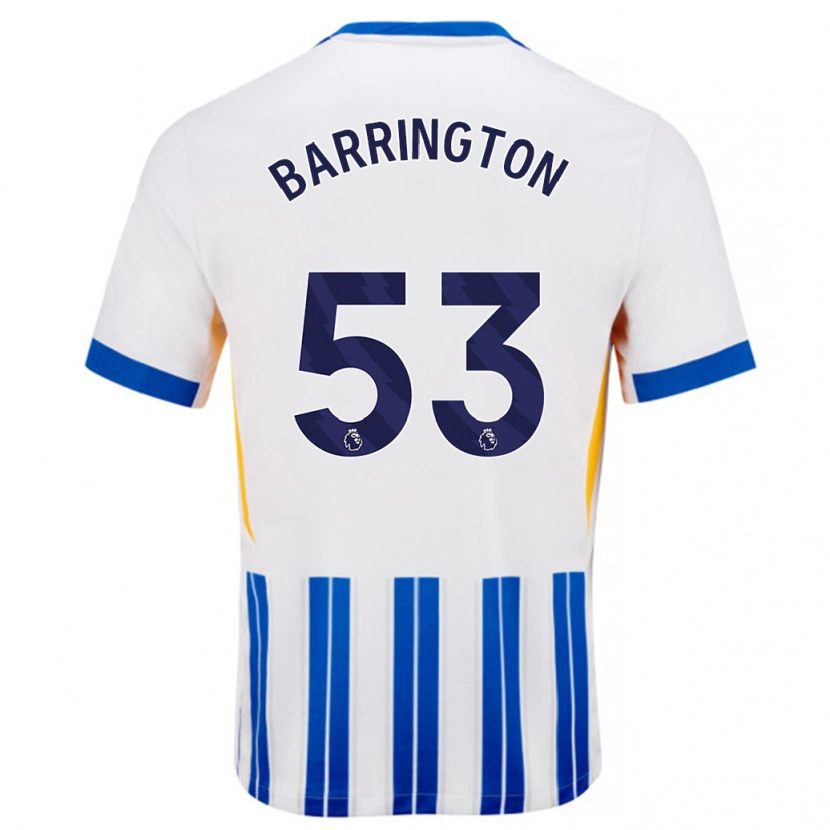 Danxen Enfant Maillot Luca Barrington #53 Blanc Bleu À Rayures Fines Tenues Domicile 2024/25 T-Shirt