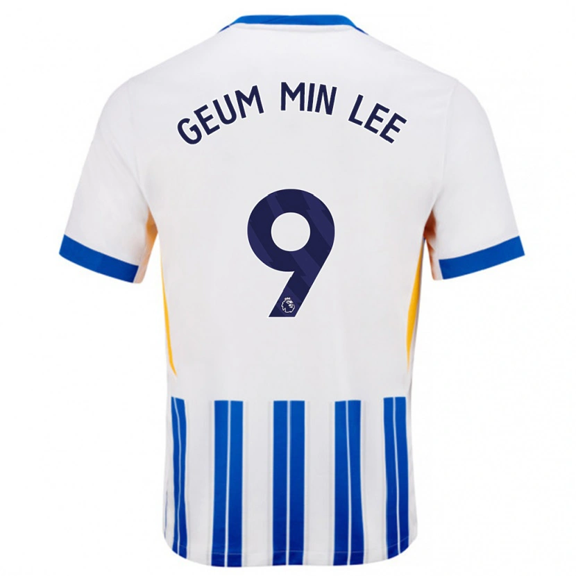 Danxen Enfant Maillot Lee Geum-Min #9 Blanc Bleu À Rayures Fines Tenues Domicile 2024/25 T-Shirt