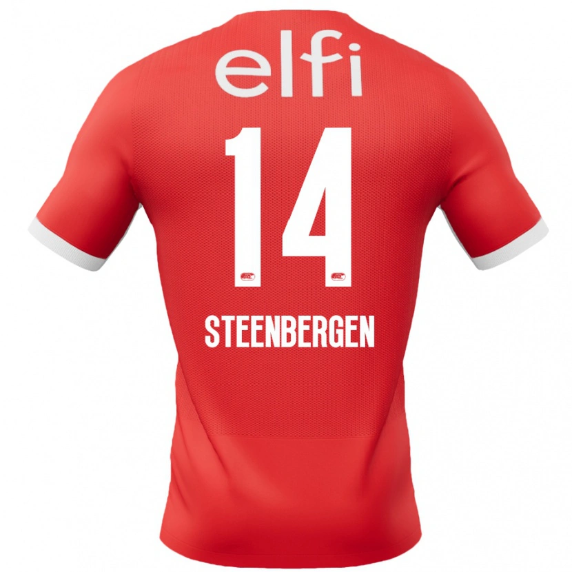 Danxen Enfant Maillot Thom Steenbergen #14 Rouge Blanc Tenues Domicile 2024/25 T-Shirt