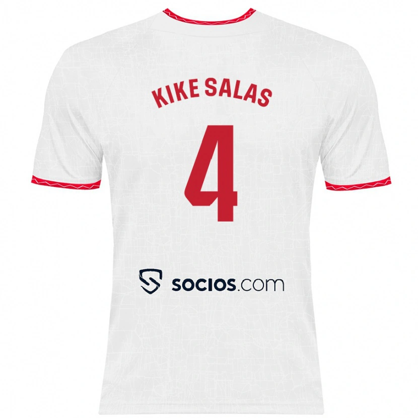 Danxen Enfant Maillot Kike Salas #4 Blanc Rouge Tenues Domicile 2024/25 T-Shirt