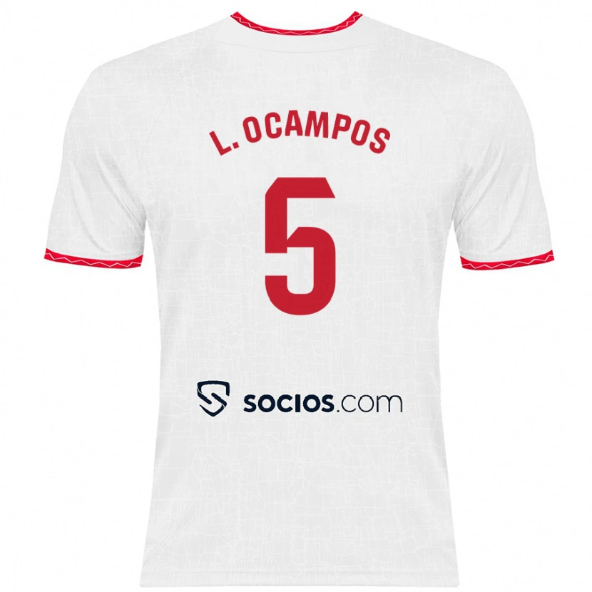 Danxen Enfant Maillot Lucas Ocampos #5 Blanc Rouge Tenues Domicile 2024/25 T-Shirt