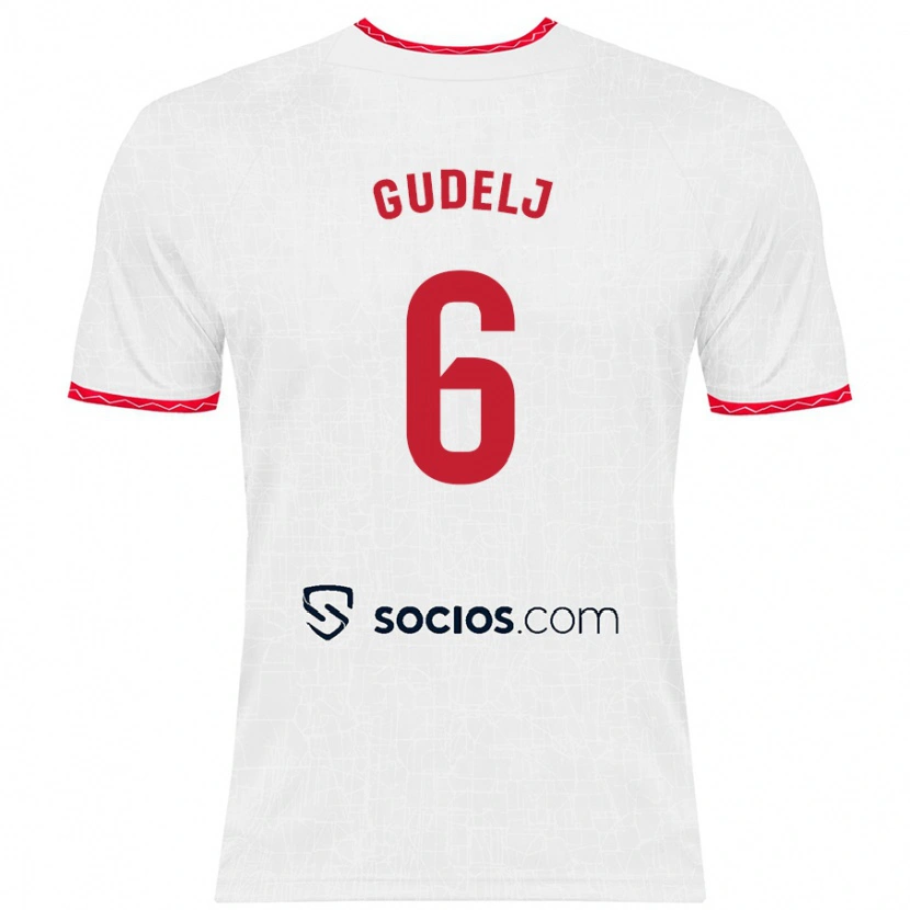 Danxen Enfant Maillot Nemanja Gudelj #6 Blanc Rouge Tenues Domicile 2024/25 T-Shirt