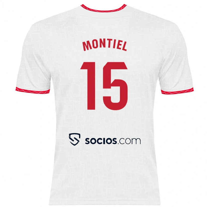 Danxen Enfant Maillot Gonzalo Montiel #15 Blanc Rouge Tenues Domicile 2024/25 T-Shirt