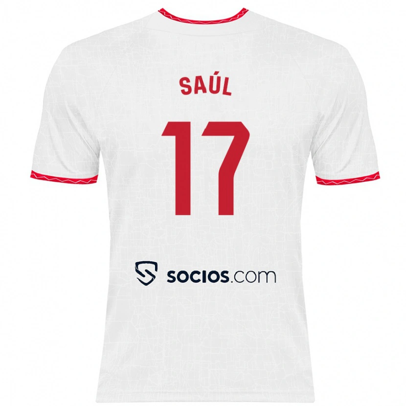 Danxen Enfant Maillot Saúl Ñíguez #17 Blanc Rouge Tenues Domicile 2024/25 T-Shirt