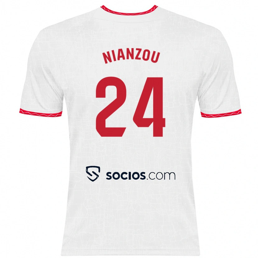 Danxen Enfant Maillot Tanguy Nianzou #24 Blanc Rouge Tenues Domicile 2024/25 T-Shirt