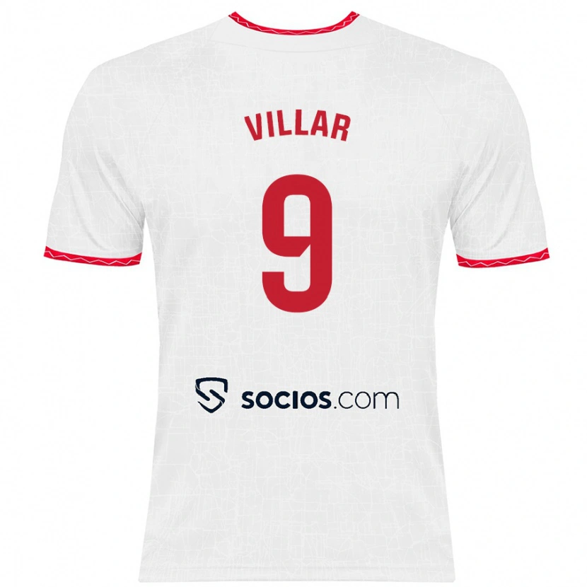 Danxen Enfant Maillot Iker Villar #9 Blanc Rouge Tenues Domicile 2024/25 T-Shirt