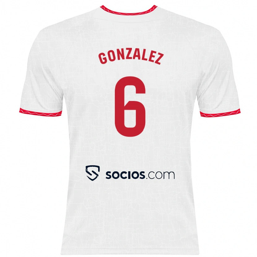 Danxen Enfant Maillot Pamela González #6 Blanc Rouge Tenues Domicile 2024/25 T-Shirt