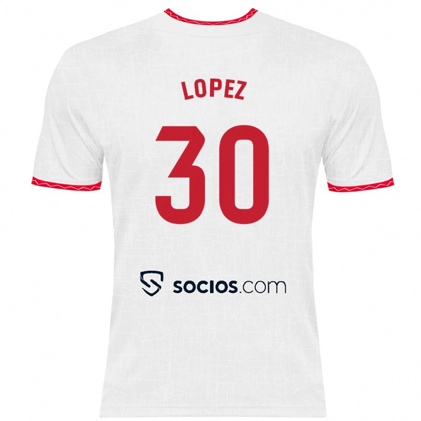 Danxen Enfant Maillot Alba López #30 Blanc Rouge Tenues Domicile 2024/25 T-Shirt