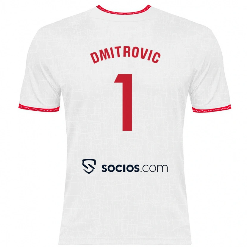 Danxen Enfant Maillot Marko Dmitrović #1 Blanc Rouge Tenues Domicile 2024/25 T-Shirt