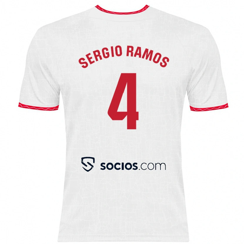 Danxen Enfant Maillot Sergio Ramos #4 Blanc Rouge Tenues Domicile 2024/25 T-Shirt