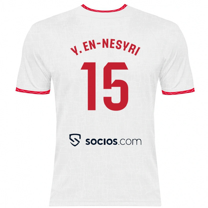 Danxen Enfant Maillot Youssef En-Nesyri #15 Blanc Rouge Tenues Domicile 2024/25 T-Shirt