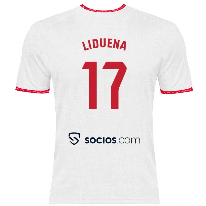 Danxen Enfant Maillot Daniel Lidueña #17 Blanc Rouge Tenues Domicile 2024/25 T-Shirt