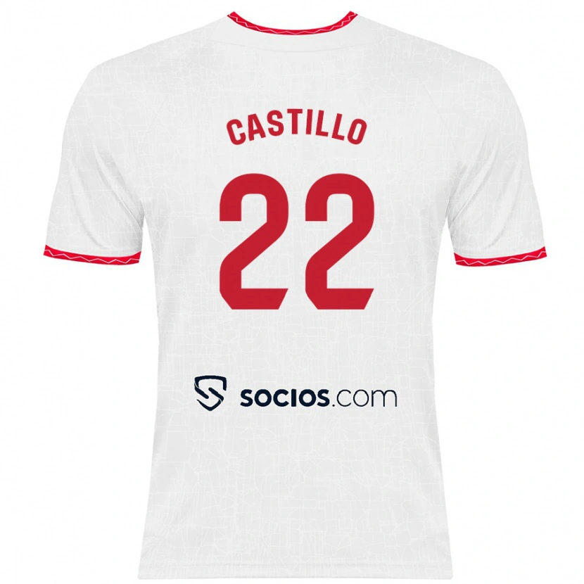 Danxen Enfant Maillot José Castillo #22 Blanc Rouge Tenues Domicile 2024/25 T-Shirt