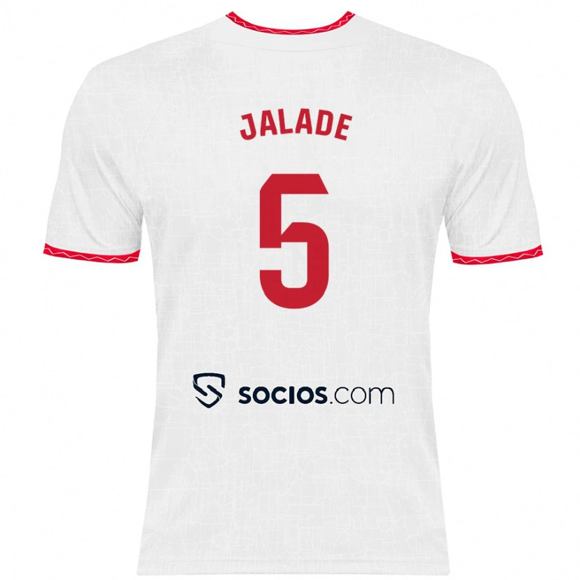 Danxen Enfant Maillot Robert Jalade #5 Blanc Rouge Tenues Domicile 2024/25 T-Shirt