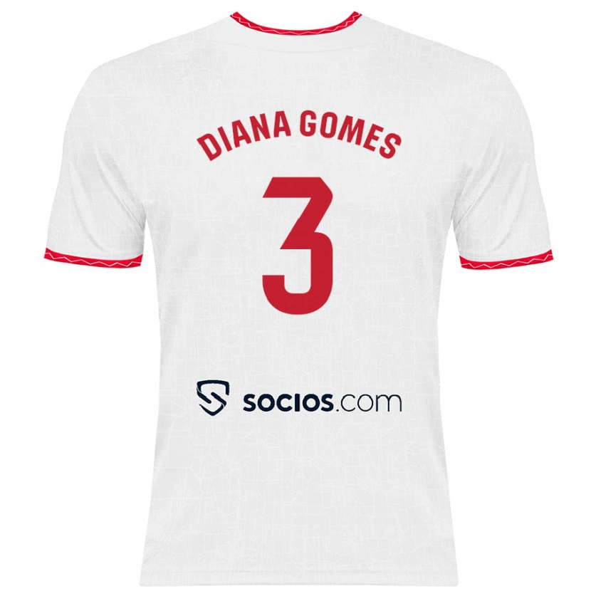 Danxen Enfant Maillot Diana Catarina Ribeiro Gomes #3 Blanc Rouge Tenues Domicile 2024/25 T-Shirt