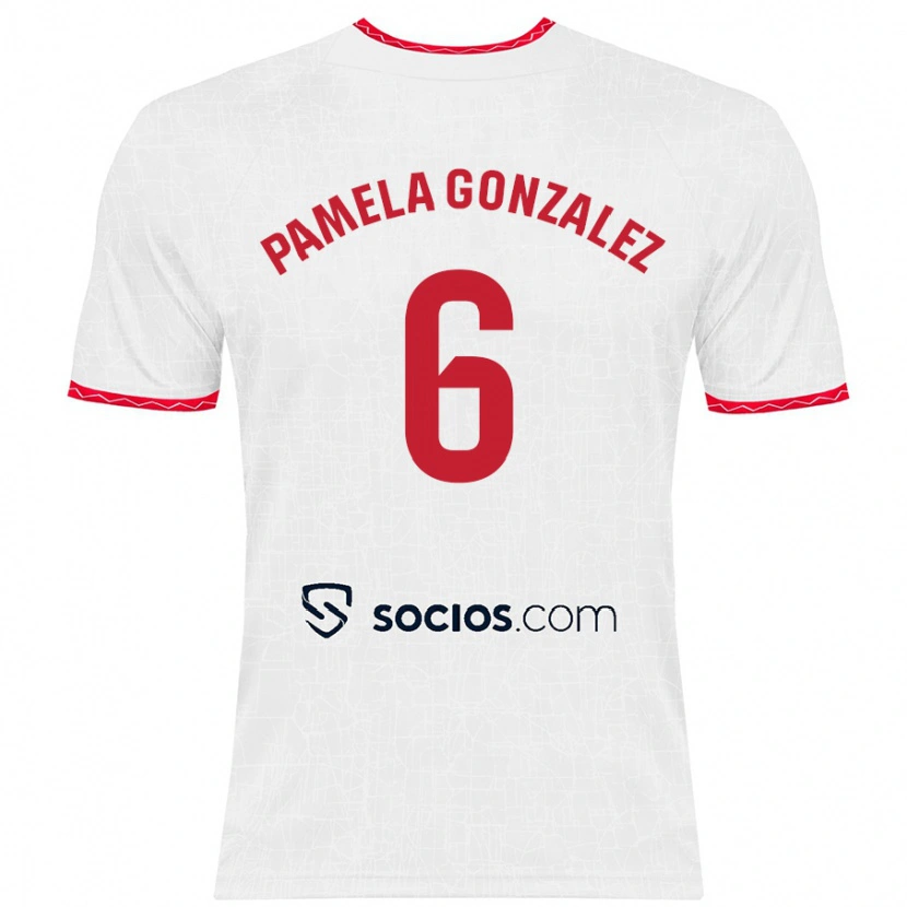 Danxen Enfant Maillot Cinthia Pamela González Medina #6 Blanc Rouge Tenues Domicile 2024/25 T-Shirt