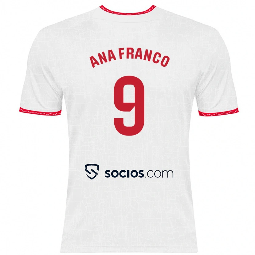 Danxen Enfant Maillot Ana Franco De La Vega #9 Blanc Rouge Tenues Domicile 2024/25 T-Shirt