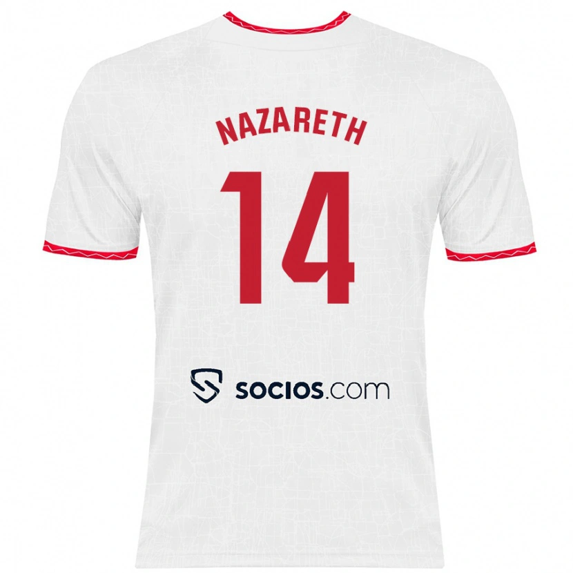 Danxen Enfant Maillot Nazaret Martín #14 Blanc Rouge Tenues Domicile 2024/25 T-Shirt