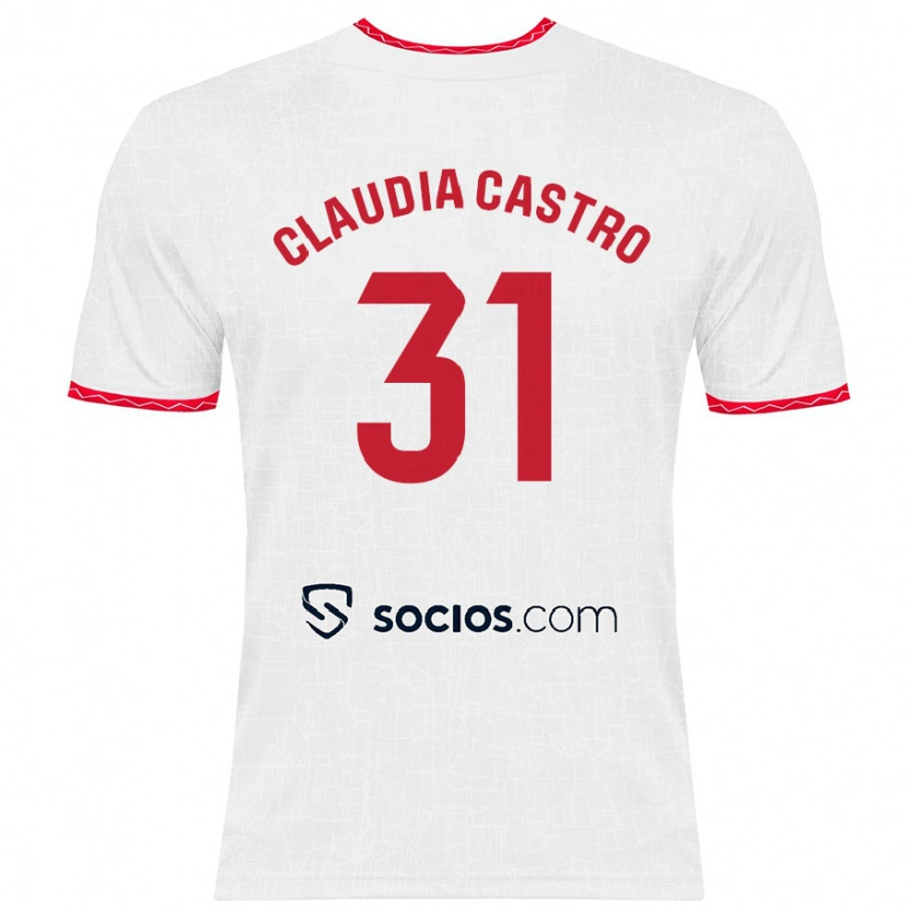 Danxen Enfant Maillot Claudia Castro Romero #31 Blanc Rouge Tenues Domicile 2024/25 T-Shirt