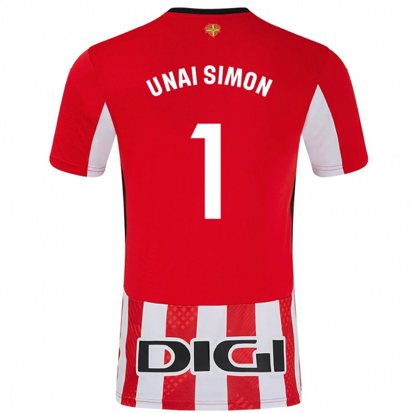 Danxen Enfant Maillot Unai Simón #1 Rouge Blanc Tenues Domicile 2024/25 T-Shirt