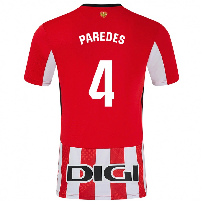 Danxen Enfant Maillot Aitor Paredes #4 Rouge Blanc Tenues Domicile 2024/25 T-Shirt