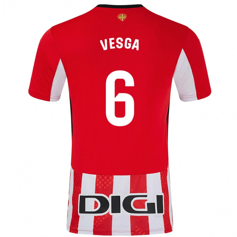 Danxen Enfant Maillot Mikel Vesga #6 Rouge Blanc Tenues Domicile 2024/25 T-Shirt