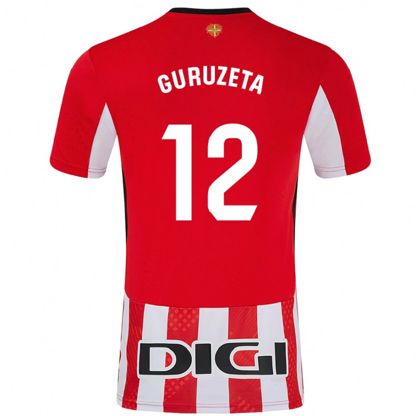 Danxen Enfant Maillot Gorka Guruzeta #12 Rouge Blanc Tenues Domicile 2024/25 T-Shirt