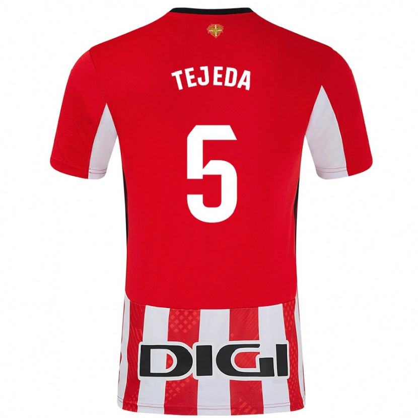 Danxen Enfant Maillot Diego Tejeda #5 Rouge Blanc Tenues Domicile 2024/25 T-Shirt