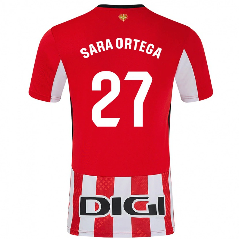 Danxen Enfant Maillot Sara Ortega Ruiz #27 Rouge Blanc Tenues Domicile 2024/25 T-Shirt