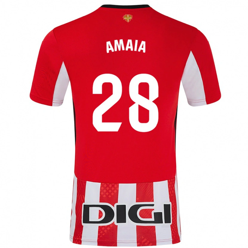 Danxen Enfant Maillot Amaia Martinez De La Peña #28 Rouge Blanc Tenues Domicile 2024/25 T-Shirt