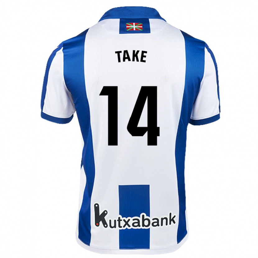 Danxen Enfant Maillot Takefusa Kubo #14 Blanc Bleu Tenues Domicile 2024/25 T-Shirt