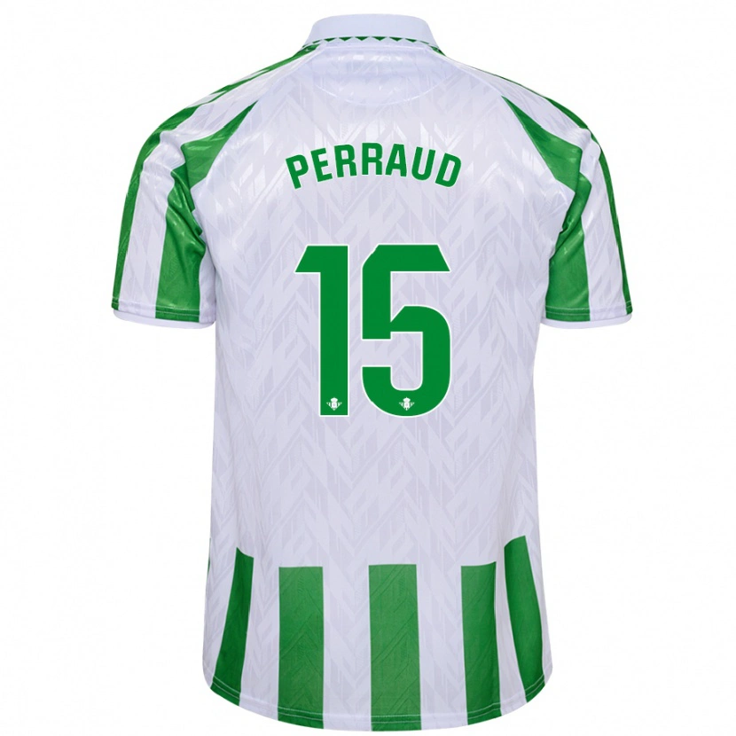 Danxen Enfant Maillot Romain Perraud #15 Rayures Vertes Et Blanches Tenues Domicile 2024/25 T-Shirt