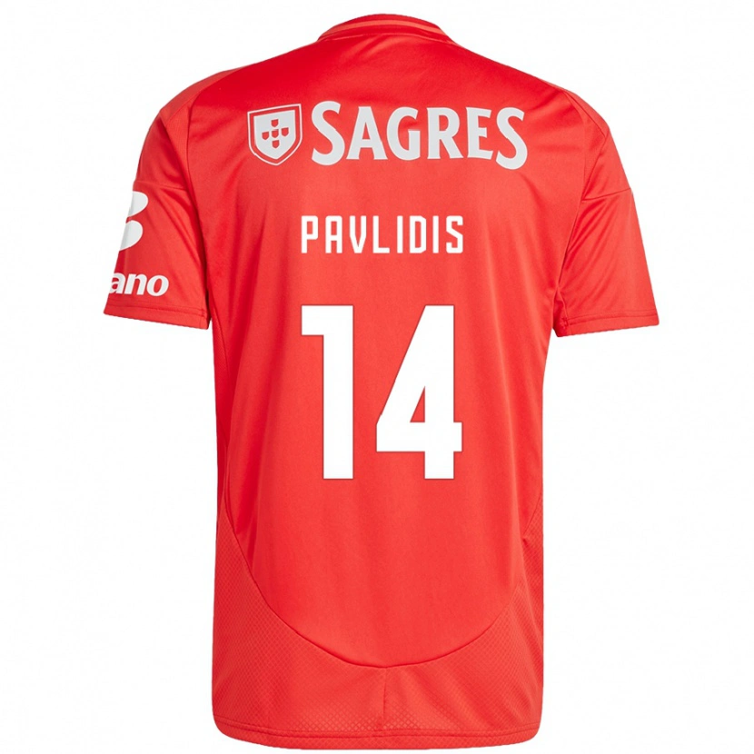 Danxen Enfant Maillot Vangelis Pavlidis #14 Rouge Blanc Tenues Domicile 2024/25 T-Shirt