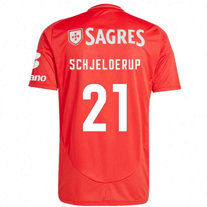 Danxen Enfant Maillot Andreas Schjelderup #21 Rouge Blanc Tenues Domicile 2024/25 T-Shirt