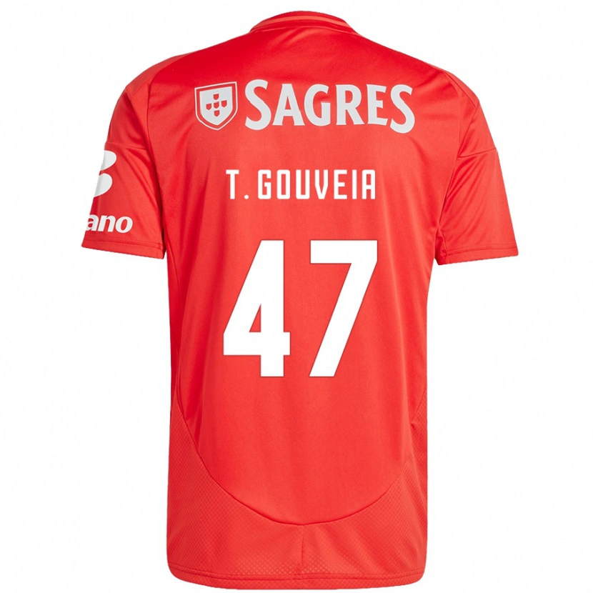 Danxen Enfant Maillot Tiago Gouveia #47 Rouge Blanc Tenues Domicile 2024/25 T-Shirt