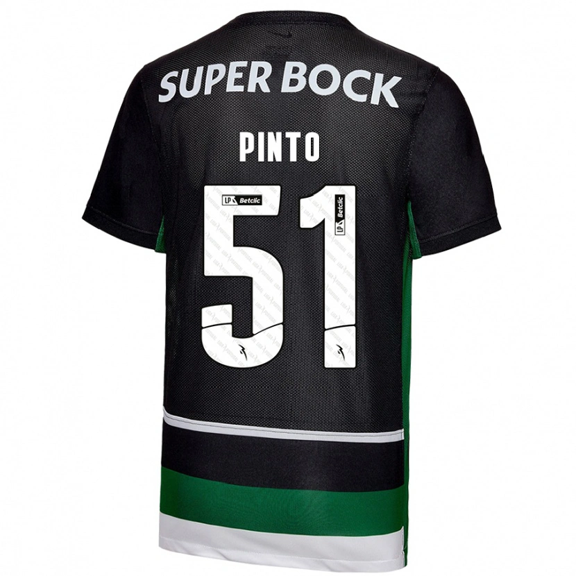 Danxen Enfant Maillot Diogo Pinto #51 Noir Blanc Vert Tenues Domicile 2024/25 T-Shirt