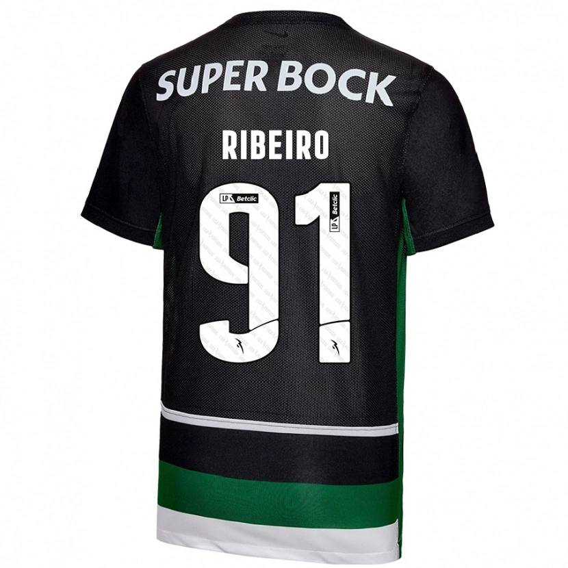 Danxen Enfant Maillot Rodrigo Ribeiro #91 Noir Blanc Vert Tenues Domicile 2024/25 T-Shirt