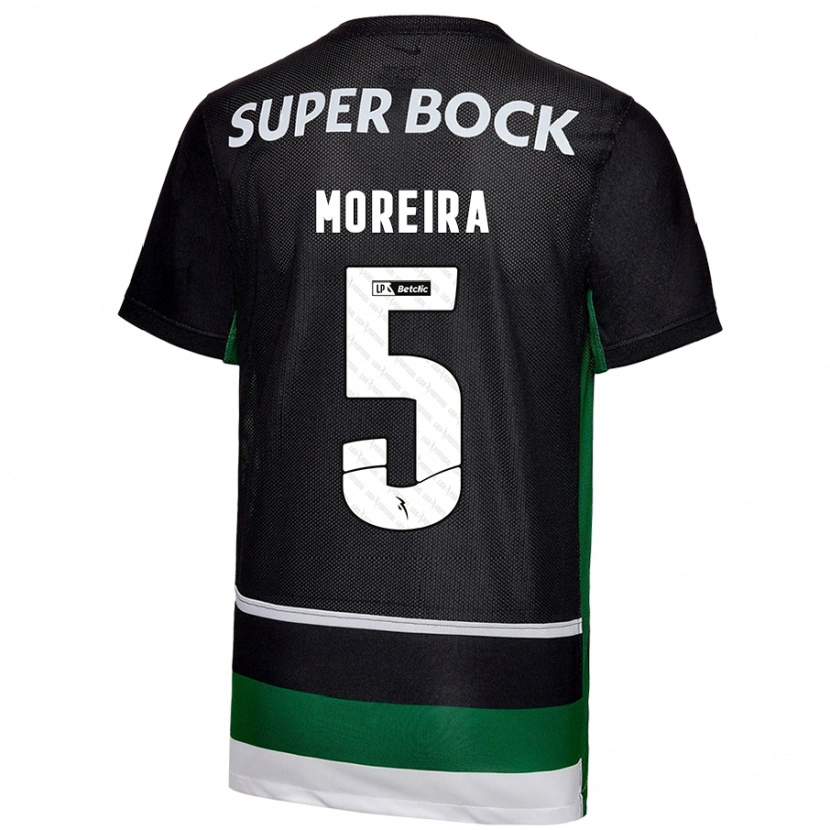 Danxen Enfant Maillot David Moreira #5 Noir Blanc Vert Tenues Domicile 2024/25 T-Shirt