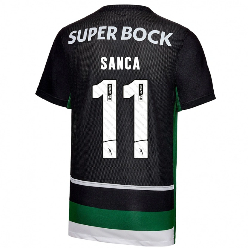 Danxen Enfant Maillot Pedro Sanca #11 Noir Blanc Vert Tenues Domicile 2024/25 T-Shirt