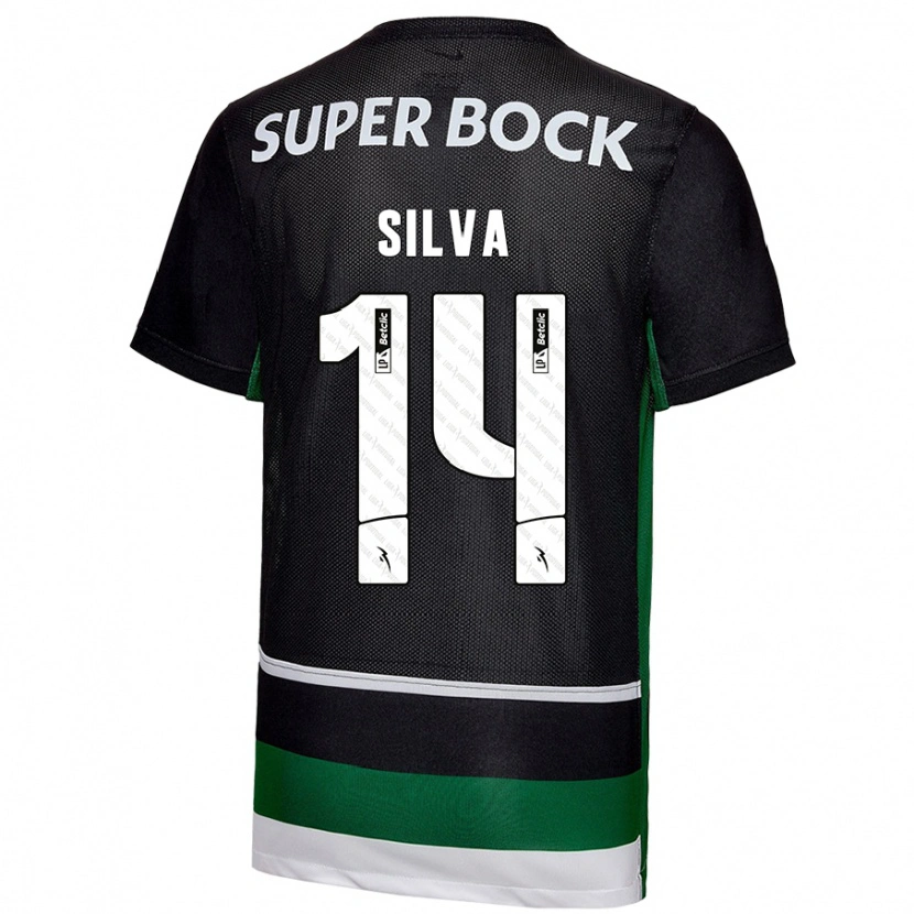 Danxen Enfant Maillot Guilherme Silva #14 Noir Blanc Vert Tenues Domicile 2024/25 T-Shirt