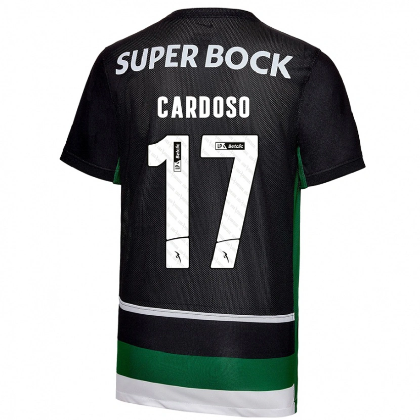 Danxen Enfant Maillot Diogo Cardoso #17 Noir Blanc Vert Tenues Domicile 2024/25 T-Shirt